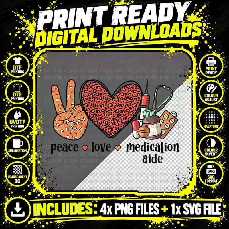 Peace Love Medication Aide Med Aide Medication Aides Png SVG Digital Bundle