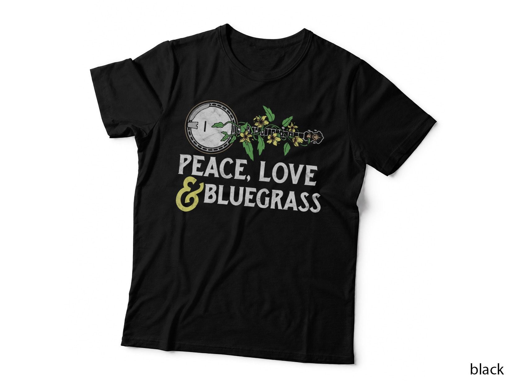 Peace, Love & Bluegrass - Banjo Nature Vines Illustration Top T-Shirt