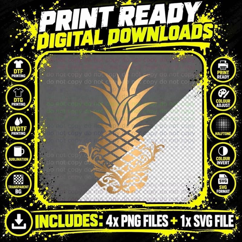 Pineapple Gold Aloha Beaches T Hawaiian Hawaii Gifts Png SVG Digital Bundle