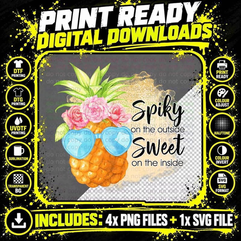 Pineapple Shirt Spiky on the Outside Sweet on the Inside Png SVG Digital Bundle