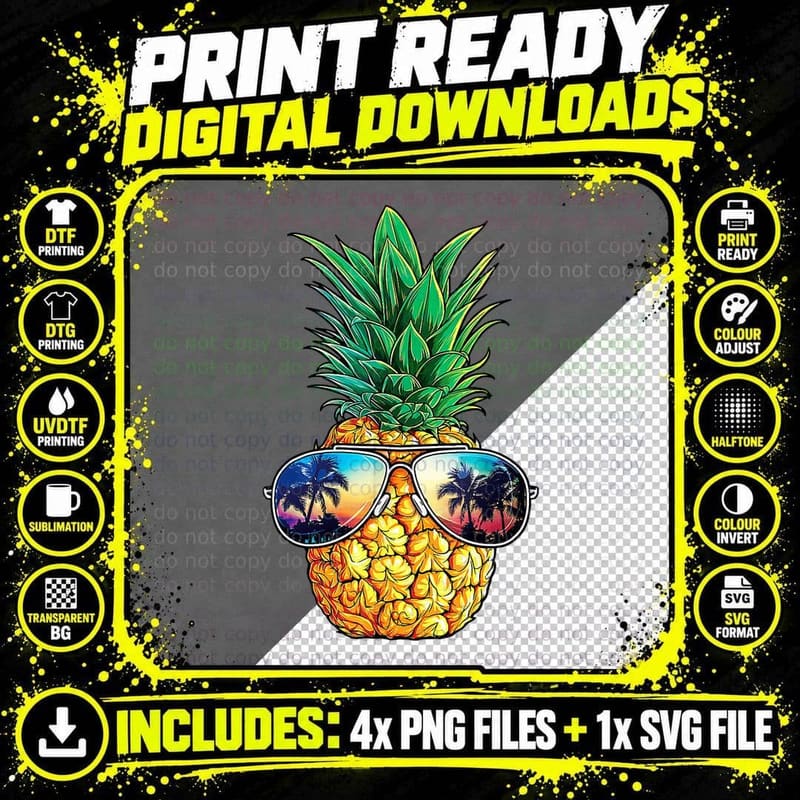 Pineapple Sunglasses Aloha Beaches Hawaiian Hawaii Png SVG Digital Bundle