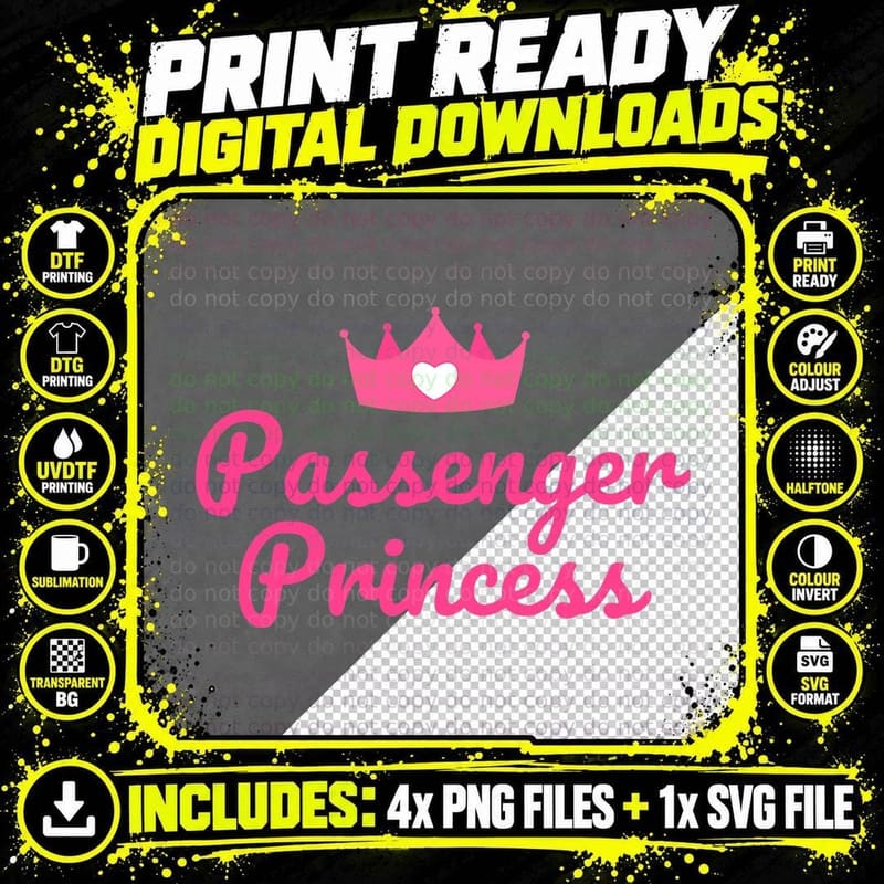 Pink Crown Passenger Princess Passenger Gift for Girls Png SVG Digital Bundle