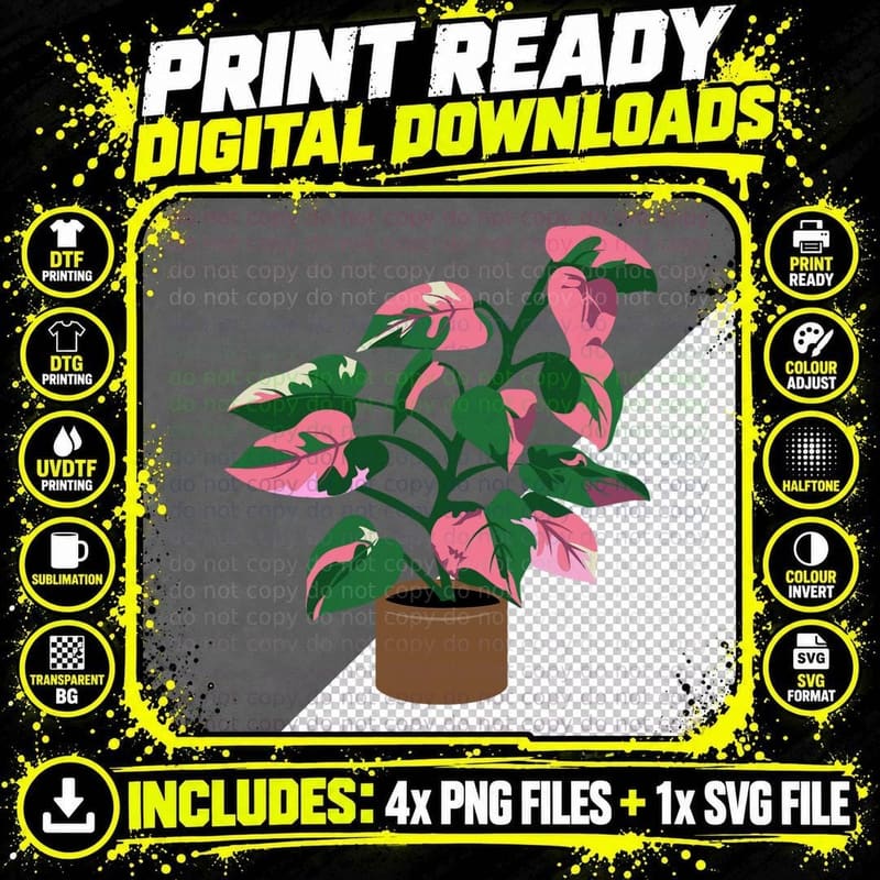 Pink Princess Philodendron Leaf Rare Plant Lover Exotic Png SVG Digital Bundle