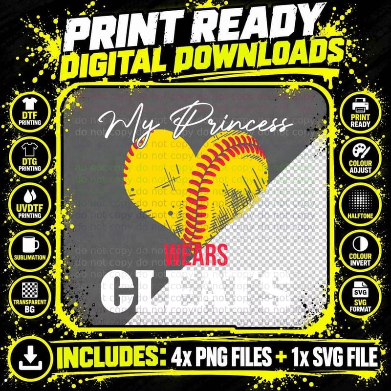 Softball Player Women Girls Princess Cleats Sports Png SVG Digital Bundle