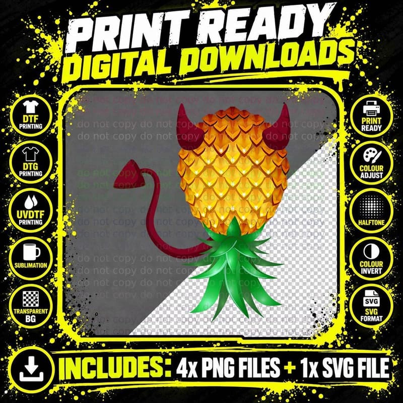 Swinger Upside Down Bad Pineapple Devil Horn T-Shirt Png SVG Digital Bundle