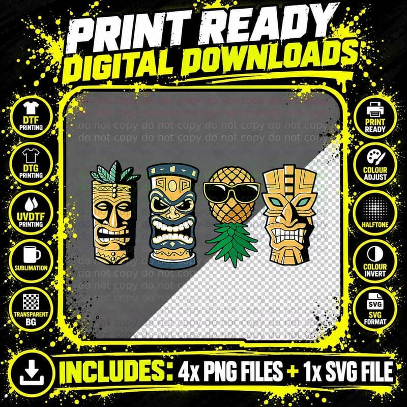 Tiki Statues and Upside Down Pineapple for Swingers Png SVG Digital Bundle