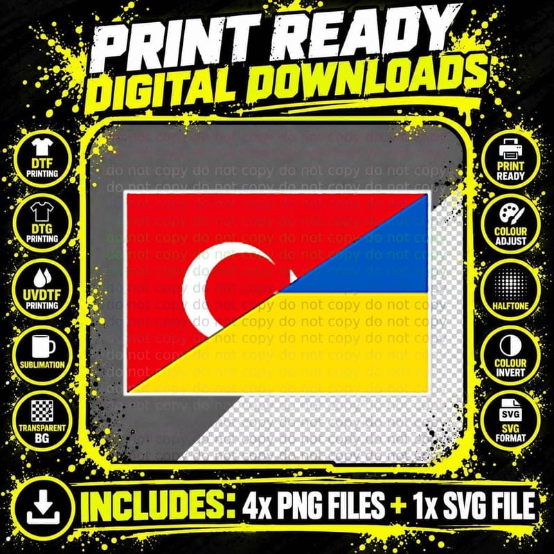 Turkey Ukraine FLAG Turkiye Turkish Ukrainian Png SVG Digital Bundle