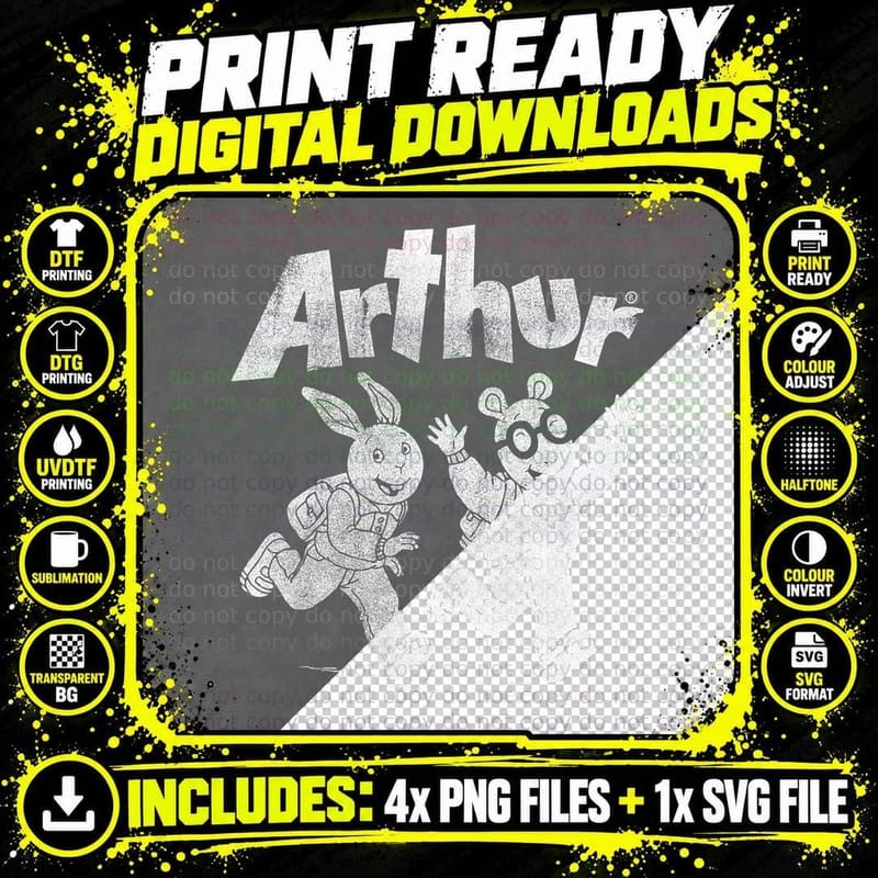 Arthur Buster & Arthur Running T-Shirt Png SVG Digital Bundle
