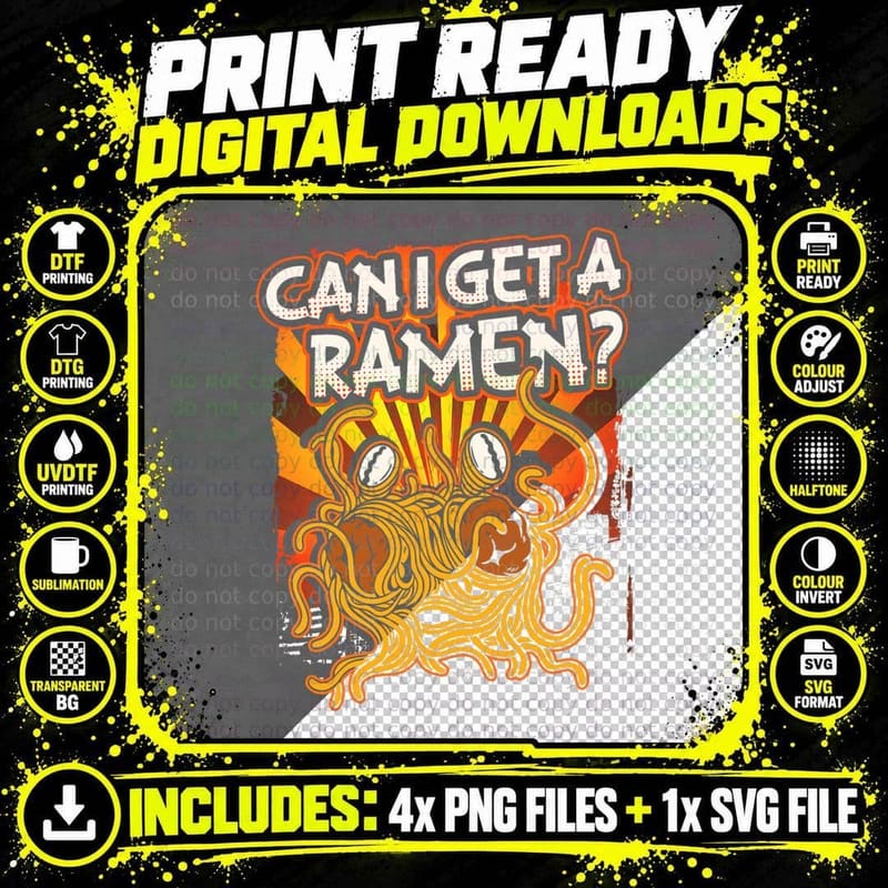Can I Get a Ramen Pastafarian Flying Spaghetti Monster Png SVG Digital Bundle