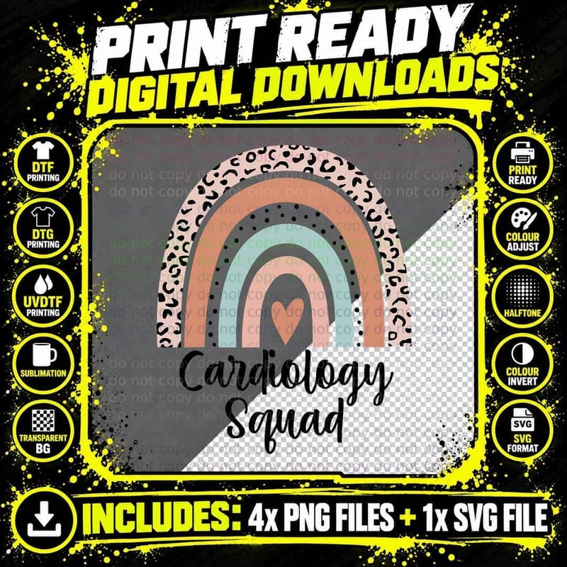 Cardiology Squad Rainbow Leopard Admin Team Staff T-Shirt Png SVG Digital Bundle