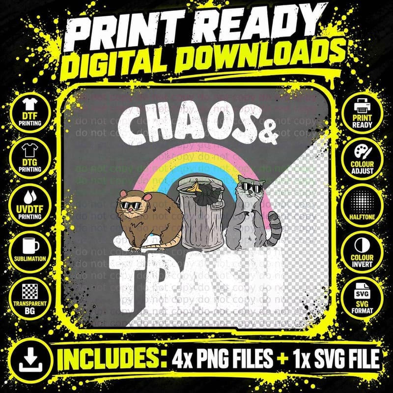 Chaos & Trash Possum Opossum Rainbow Raccoon T-Shirt Png SVG Digital Bundle