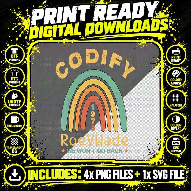 Codify Roe V. Wade 1973 We Won't Go Back Leopard Rainbow Png SVG Digital Bundle