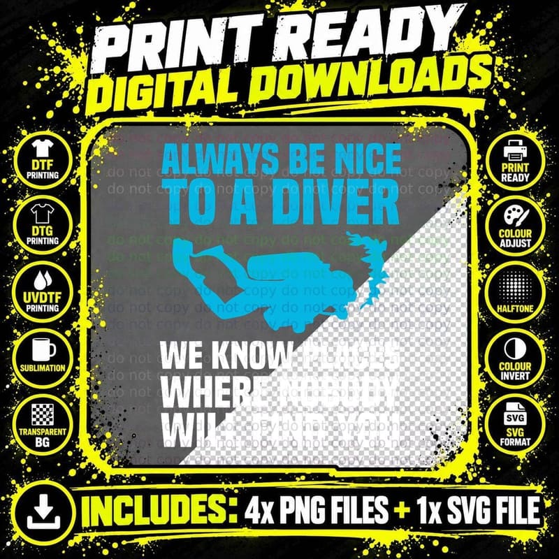 Cool Scuba Diving for Men Women Scuba Diver Underwater Png SVG Digital Bundle