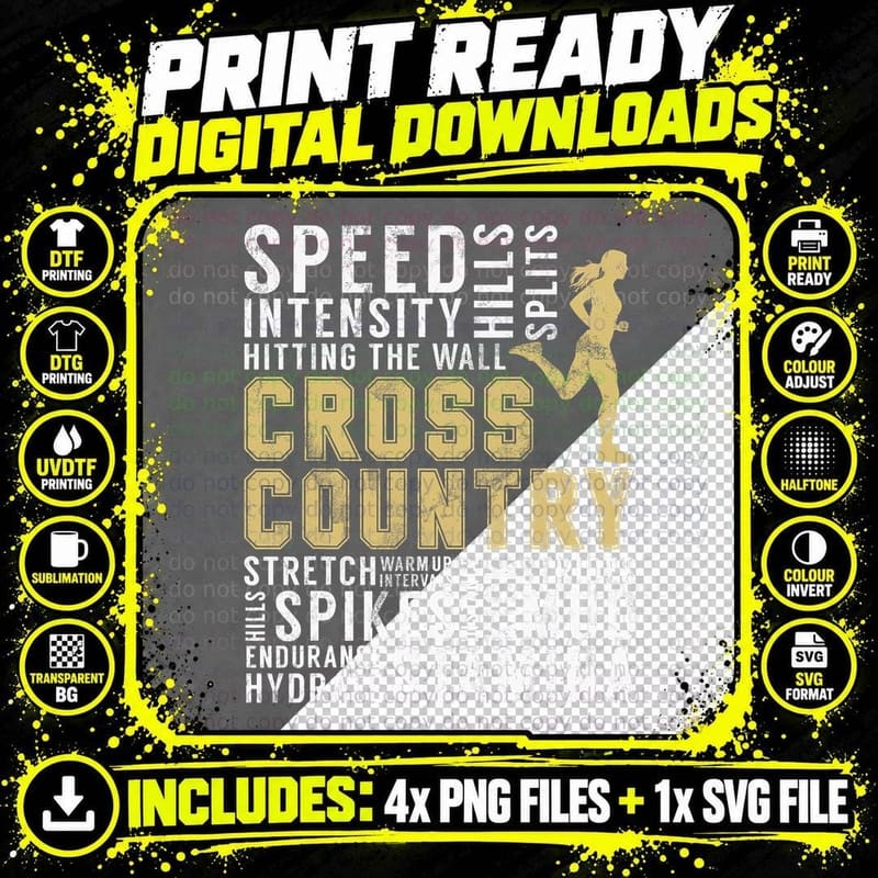 Cross Country Definition Words Gifts XC Runner Running Png SVG Digital Bundle