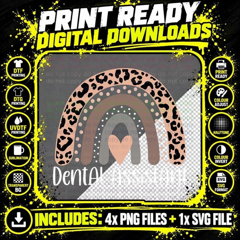 Dental Assistant Leopard Rainbow Healthcare Workers Png SVG Digital Bundle