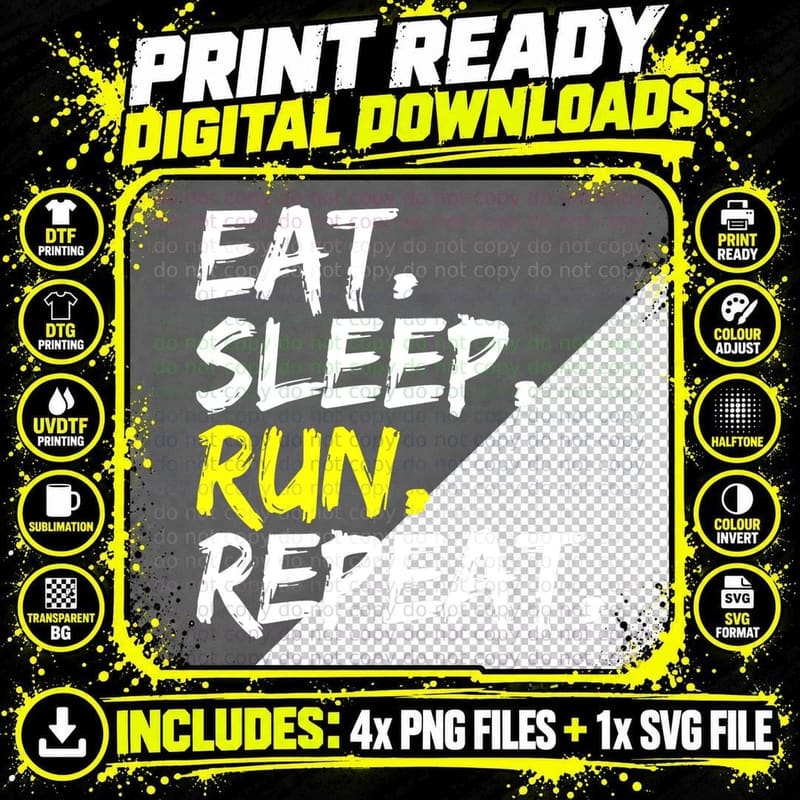 Eat Sleep Run Repeat Running Runner Outfit Saying Design Png SVG Digital Bundle