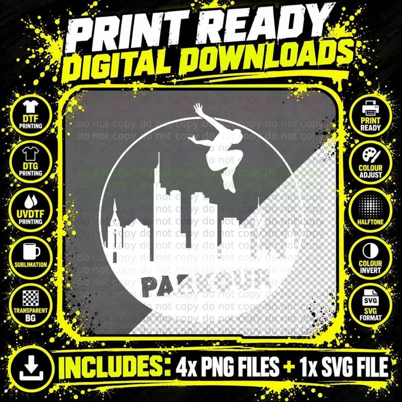 Free Running Parkour Men Kids T-Shirt Png SVG Digital Bundle
