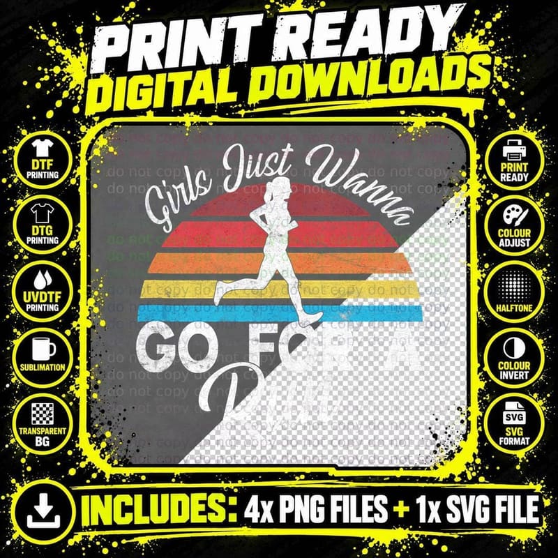 Girls Just Wanna Go for a Run Running Design Women Png SVG Digital Bundle