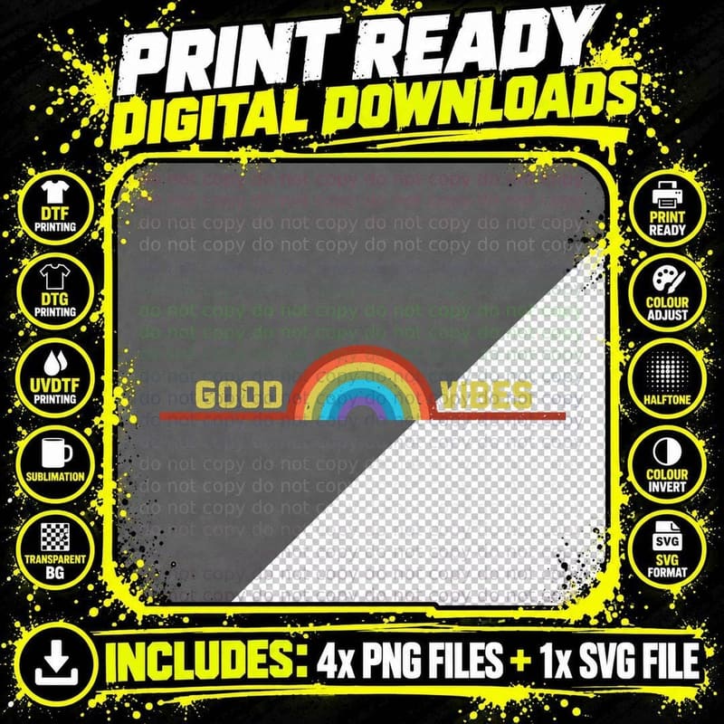 Good Vibes Rainbow Graphic Sweatshirt Png SVG Digital Bundle