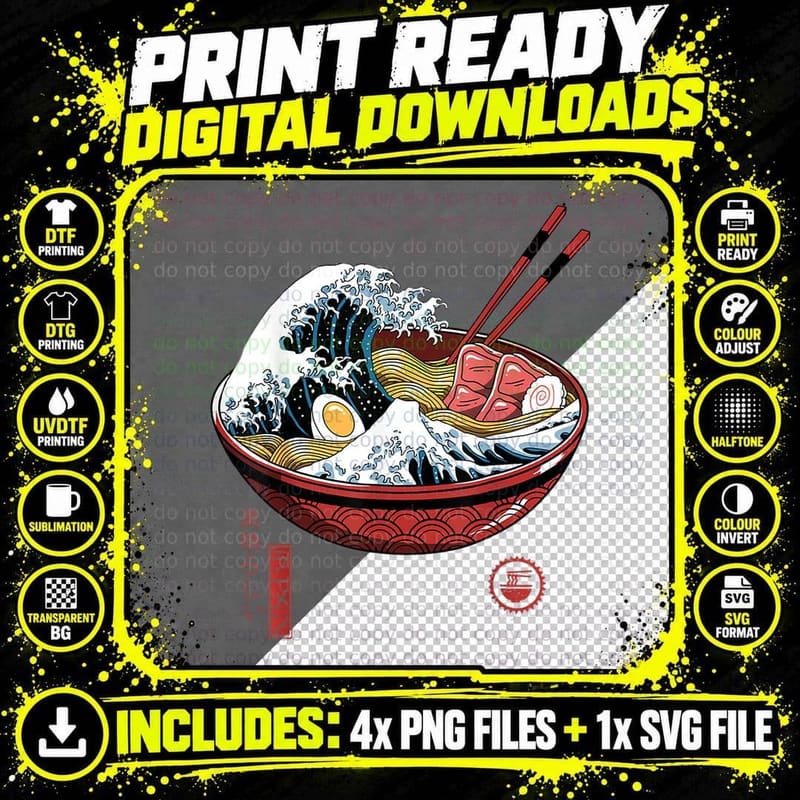 Great Ramen Wave T-Shirt Png SVG Digital Bundle