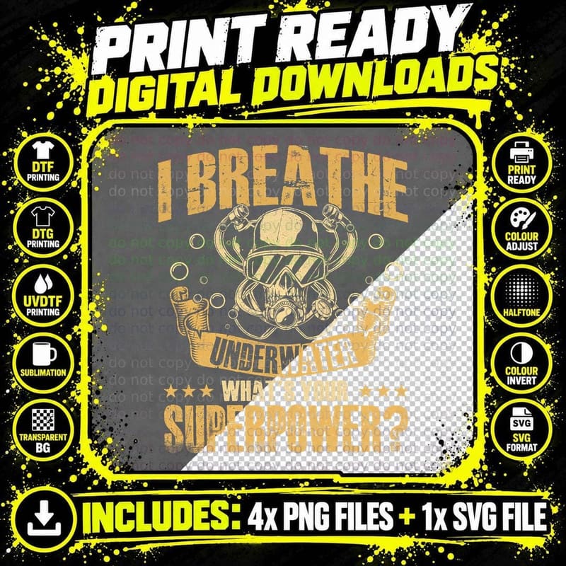I Breathe Underwater - Scuba Diving Scubar Diver Ocean Png SVG Digital Bundle