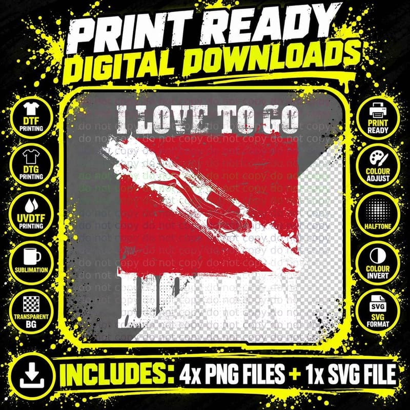 I Love to Go Down Scuba Diver Underwater Sports Ocean Png SVG Digital Bundle
