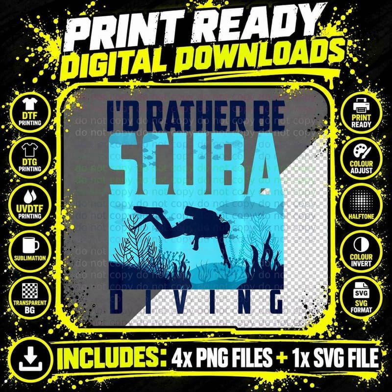 I'd Rather Be Scuba Diving - Cute Underwater Gift T-Shirt Png SVG Digital Bundle