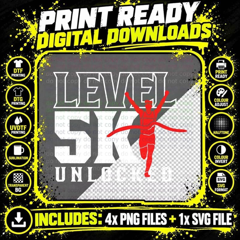 Level 5K Unlocked Jogging Jogger Run Running Runner Png SVG Digital Bundle