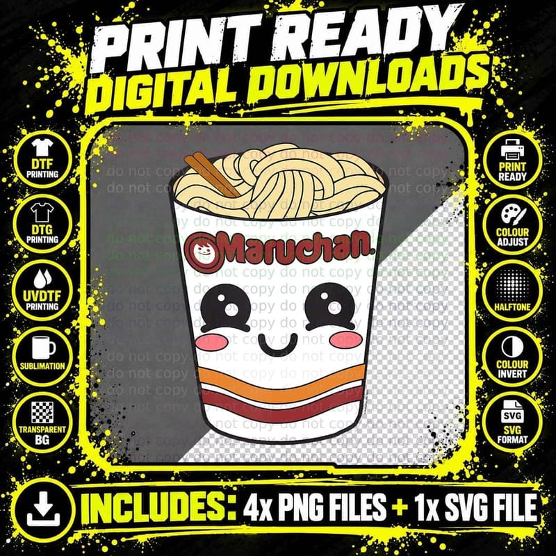 Maruchan Cute Ramen Noodle Cup Face Top T-Shirt Png SVG Digital Bundle