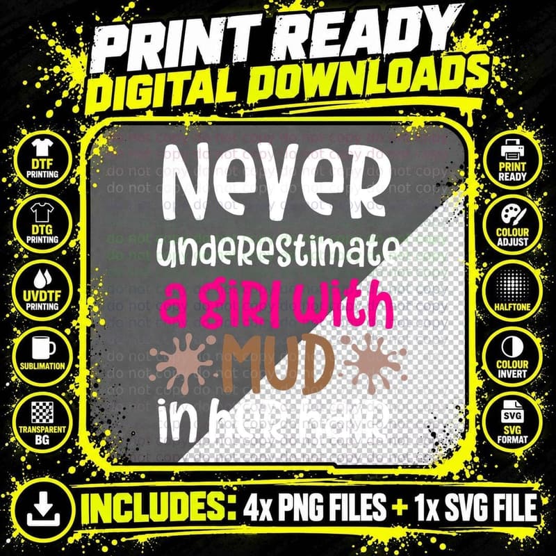 Mud Run Women Girls 5K Runners Running Team Muddy Hair Png SVG Digital Bundle