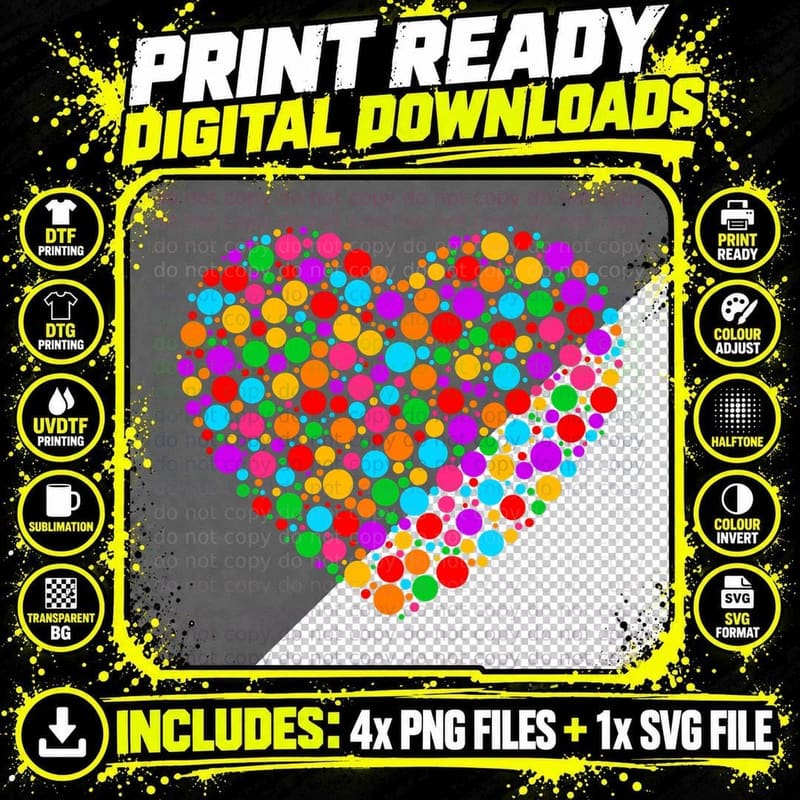 Multicolor Rainbow Polka Dot Heart Dot Day Celebration Png SVG Digital Bundle