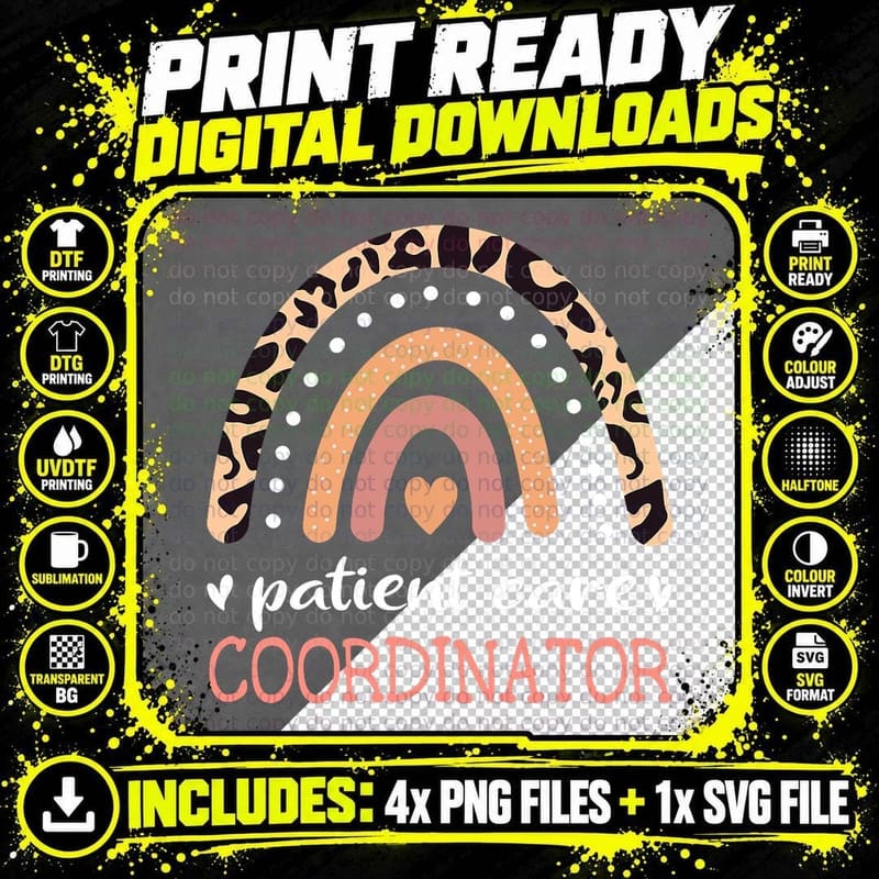 Patient Care Coordinator Leopard Rainbow Appreciation Png SVG Digital Bundle