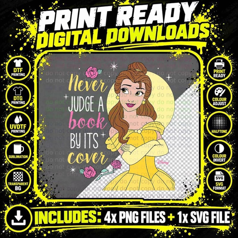 Princess - Never Judge a Book by Its Cover Png SVG Digital Bundle
