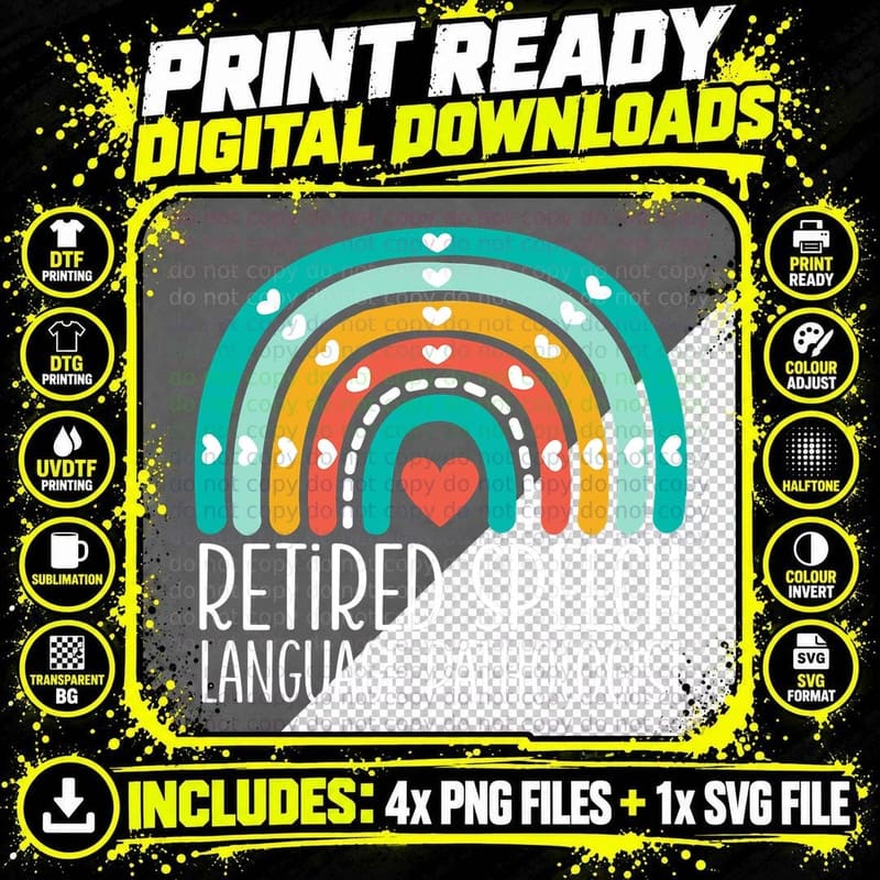 Retired Speech Language Pathologist Rainbow Retirement Png SVG Digital Bundle