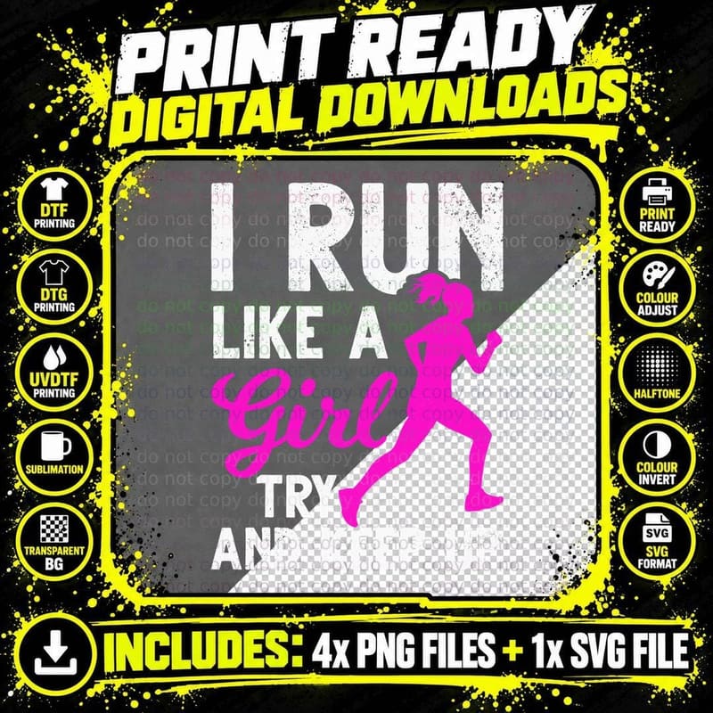 Run Girl Try and Keep up Runner Girls Girl Running Run Png SVG Digital Bundle