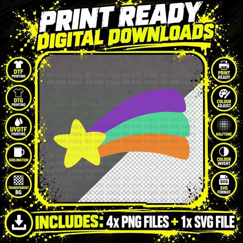 Shooting Star Rainbow Like Mabel's Sweater T-Shirt Png SVG Digital Bundle