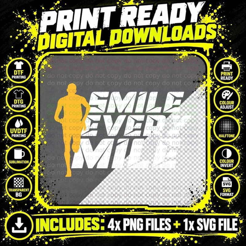 Smile Every Mile Runner Running Run Jogger Jogging Png SVG Digital Bundle