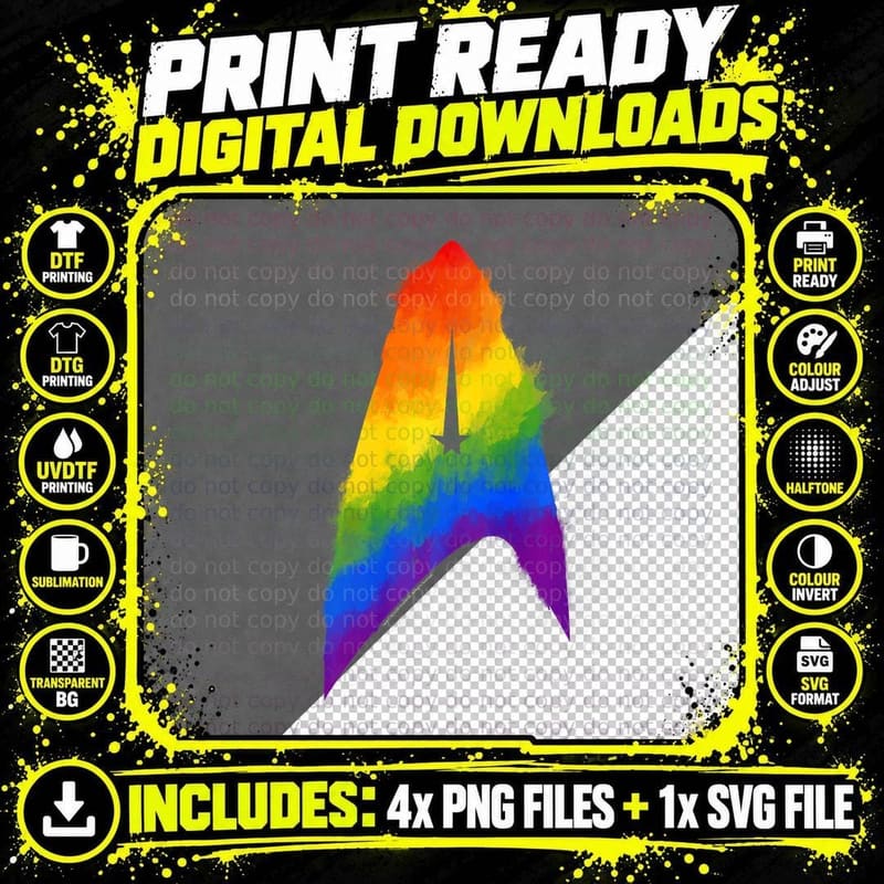 Star Trek Discovery Rainbow Paint Insignia Png SVG Digital Bundle