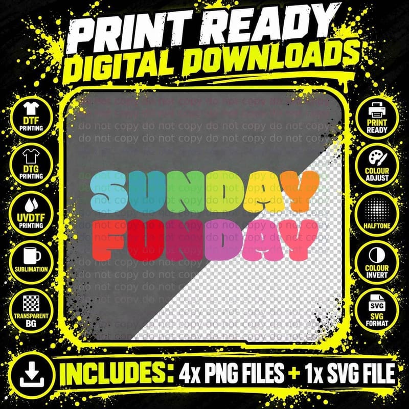 Sunday Funday Rainbow Color Party T-Shirt Png SVG Digital Bundle