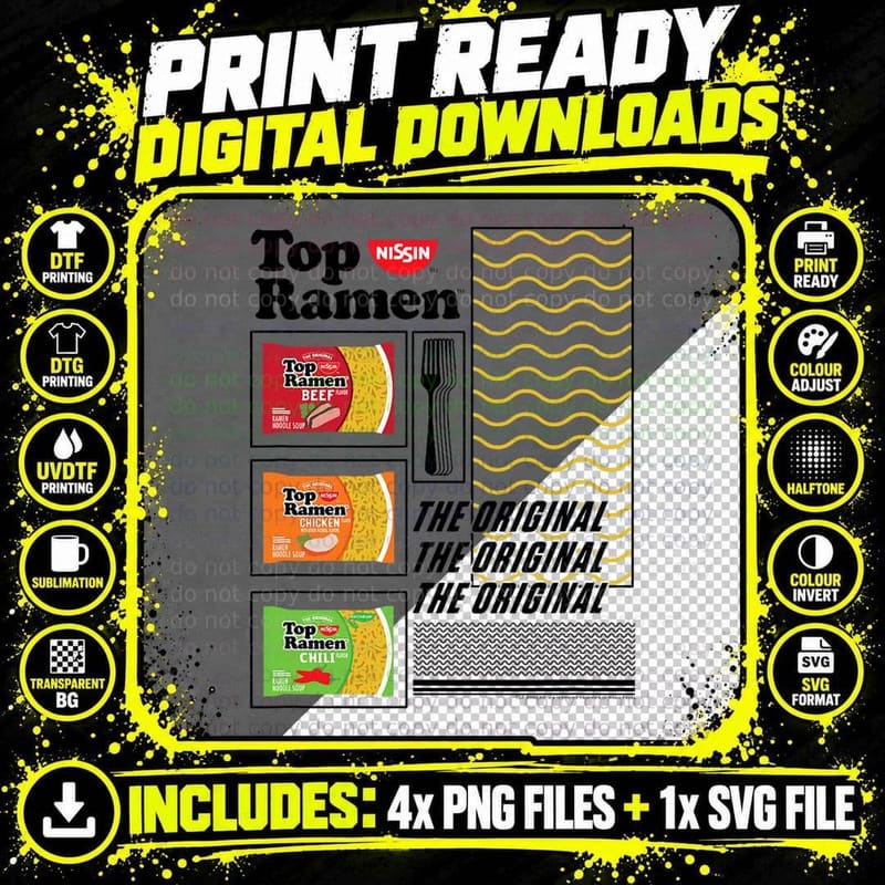 Top Ramen Noodle Collage T-Shirt Png SVG Digital Bundle