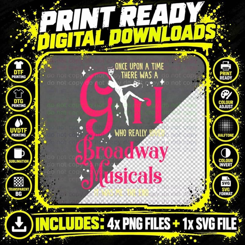 Girl Who Loves Broadway Musicals Theatre Acting Actress Png SVG Digital Bundle