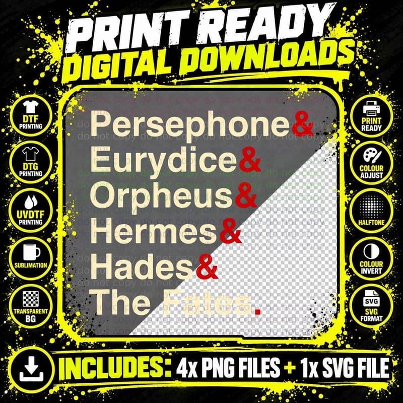 Hades, Orpheus, and Eurydice Tshirt Png SVG Digital Bundle