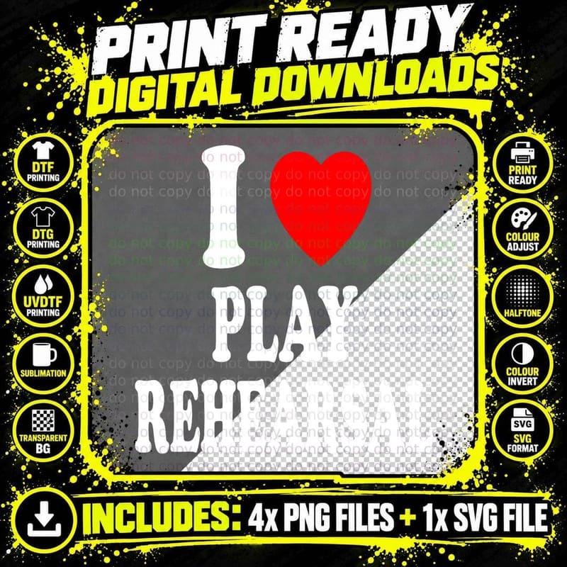 I Heart (Love) Play Rehearsal Theatre Acting Performance Png SVG Digital Bundle
