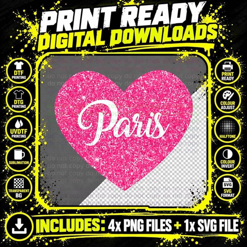 Paris France for Women and Girls I Love Paris T-Shirt Png SVG Digital Bundle