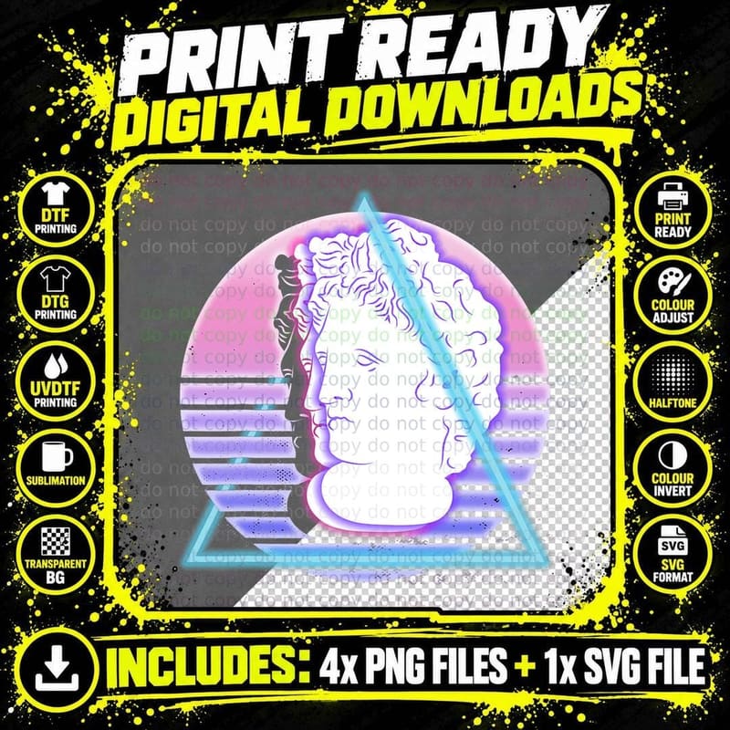 Vaporwave Aesthetic Glitch Greek Statue Retrowave Png SVG Digital Bundle