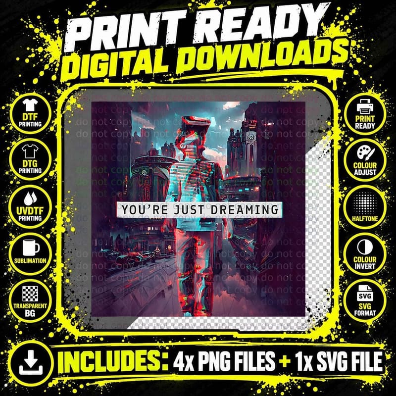 Vaporwave Aesthetic Style Techwear - a Dream VR Glitch Png SVG Digital Bundle