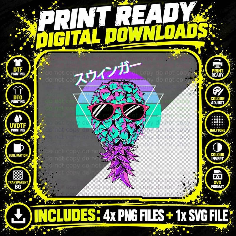 Vaporwave Aesthetic Swinger Upside Down Pineapple Men Png SVG Digital Bundle