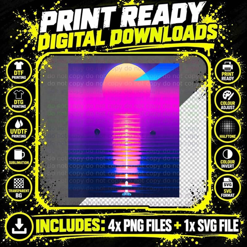 Vaporwave Sun Synthwave Sunset Aesthetic Vaporwave Png SVG Digital Bundle