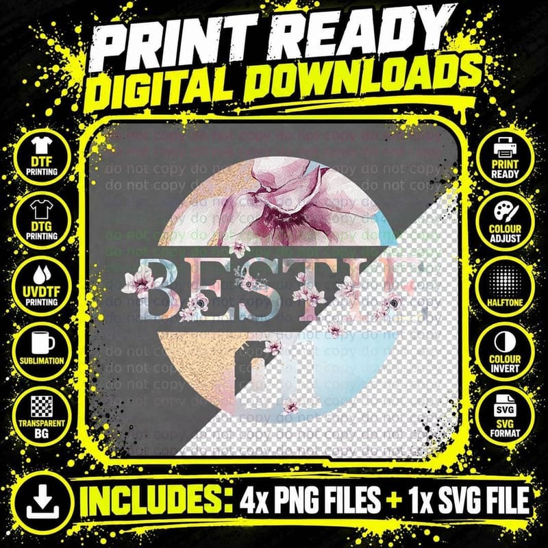 Bestie 1 Best Friend Love You My Friend We Are BFF Png SVG Digital Bundle