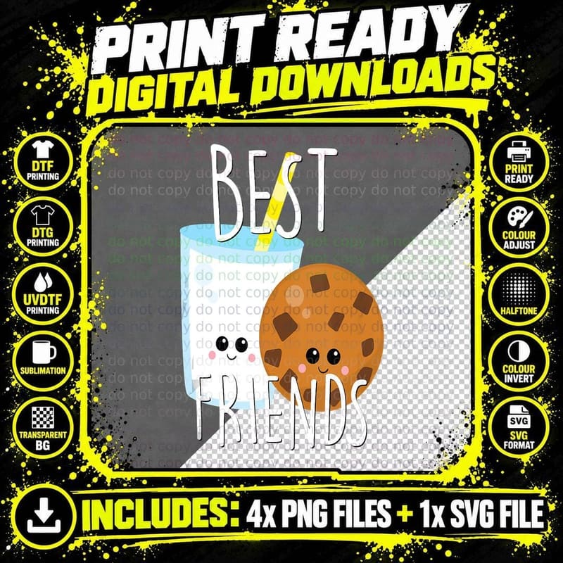 Bestie Cute Food BFF Best Friend Cookies and Milk Kids Png SVG Digital Bundle